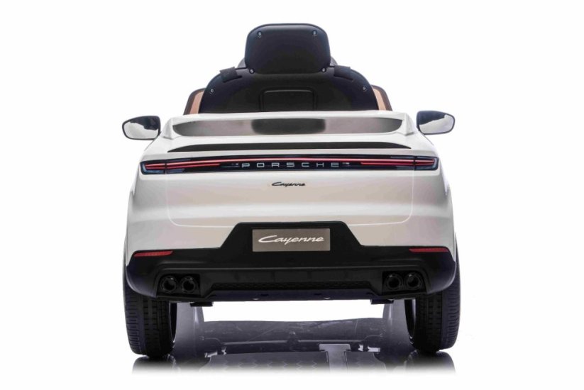 Elektrické autíčko Beneo Porsche Cayenne 12V s pohonem zadních kol a licencí (Jednomístné), bílé, Lithiová baterie, široké sedátko, Odpružené nápravy, 2,4 GHz Dálkový ovladač, MP3 přehrávač se vstupem USB/AUX, LED světla
