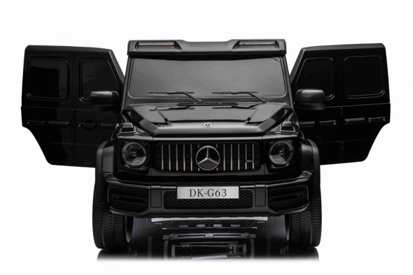 Beneo Elektrické autíčko Mercedes-Benz G63 AMG 4x4² Dvoumístné 12V, černé, MP3 Přehrávač s USB/AUX vstupem, Pohon 4x4, Baterie 12V14Ah, EVA kola s odpružením, Koženková sedadla, Dálkový ovladač, Licencované