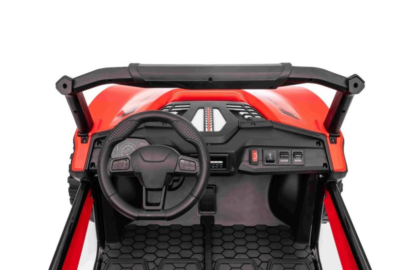 Elektrické auto Beneo T-REX Ride 4x4 dvoumístné 24V, červené, MP3 přehrávač se vstupem USB/AUX, pohon 4x4, lithiová baterie, odpružení, dálkové ovládání, LED světla