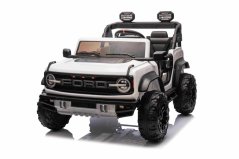 Elektrické autíčko Beneo Ford Bronco XL s pohonem zadních kol, licencované (Dvoumístné), bílé, Lithiová baterie, Vysoký podvozek, Dvě sedadla, Odpružená zadní náprava, 2,4 GHz Dálkový ovladač, MP3 přehrávač se vstupem USB, LED
