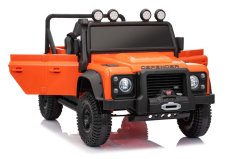Beneo Elektrické autíčko Land Rover Defender 110 SVX 12V, oranžové, 4X4 pohon, LED svetlá, predné aj zadné odpruženie kolies, 2.4 GHz diaľkové ovládanie, USB/Aux Vstup, Bluetooth, Lítiová batéria, 4 X 25W motor, ORIGINÁL licencia