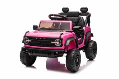 Elektrické autíčko Beneo Ford Bronco s pohonem zadních kol s licencí (Jednomístné), růžové, Lithiová baterie, Vysoký podvozek, široké sedátko, Odpružená zadní náprava, 2,4 GHz Dálkový ovladač, MP3 přehrávač se vstupem USB, LED