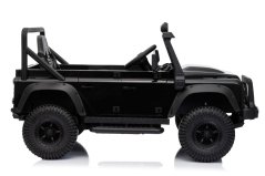 Beneo Elektrické autíčko Land Rover Defender 110 SVX 12V, čierne, 4X4 pohon, LED svetlá, predné aj zadné odpruženie kolies, 2.4 GHz diaľkové ovládanie, USB/Aux Vstup, Bluetooth, Lítiová batéria, 4 X 25W motor, ORIGINÁL licencia