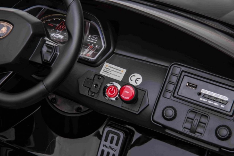 Beneo Elektrické autíčko Lamborghini Aventador 12V Dvoumístné, červené, 2,4 GHz dálkové ovládání, USB / SD Vstup, odpružení, vertikální otvírací dveře, měkké EVA kola, 2X MOTOR, ORIGINAL licence
