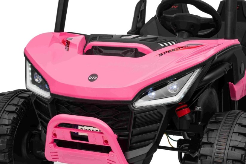 Beneo Elektrické auto T-REX Ride 4x4 dvoumístné 24V, růžové, MP3 přehrávač se vstupem USB/AUX, pohon 4x4, lithiová baterie, odpružení, dálkové ovládání, LED světla