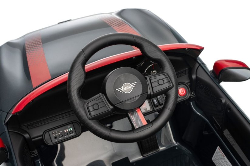 Beneo Elektrické auto BMW Mini Cooper 12V, černé, USB vstup s Bluetooth připojením na MP3 přehrávač, 2,4GHz dálkové ovládání, 2 x 25W motor, lithiová baterie, LED světla, ORIGINÁLNÍ licence