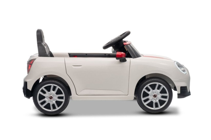 Beneo Elektrické autíčko BMW Mini Cooper 12V, biele, USB Vstup s Bluetooth pripojením na MP3 Prehrávači, 2,4 GHz diaľkové ovládanie, 2 x 25W Motor, Lítiová batéria, LED svetlá, ORIGINAL licencia