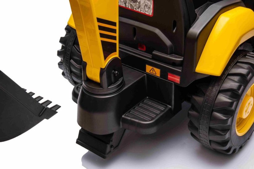 Beneo Licencovaný elektrický Bagr Caterpillar se svahovací i výkopovou lžící, Jednomístný, žlutý, USB vstupem na MP3 Přehrávači, Zadním pohonem s 2 x 30W Motory a Lithiovou baterií