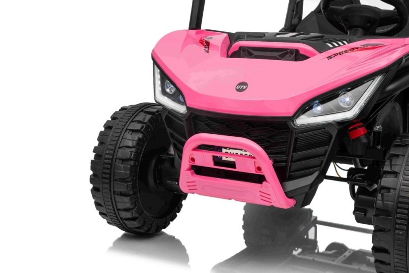 Beneo Elektrické auto T-REX Ride 4x4 dvoumístné 24V, růžové, MP3 přehrávač se vstupem USB/AUX, pohon 4x4, lithiová baterie, odpružení, dálkové ovládání, LED světla