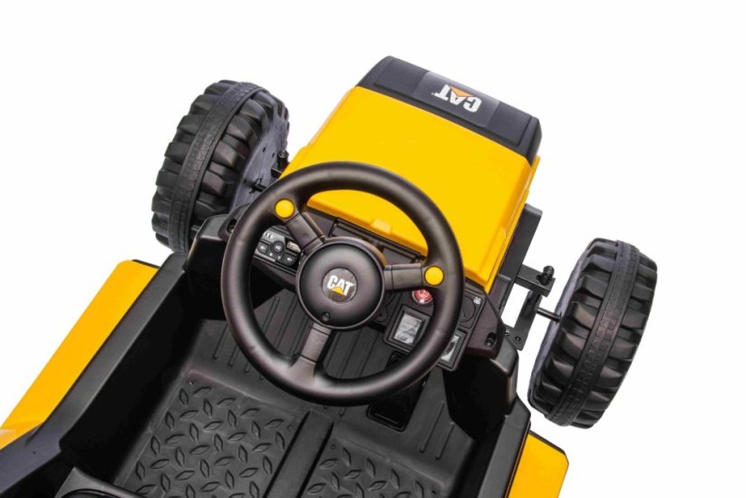 Beneo Licencovaný elektrický Bagr Caterpillar, Jednomístný, žlutý, USB vstupem na MP3 Přehrávači, Zadním pohonem s 2 x 30W Motory a Lithiovou baterií