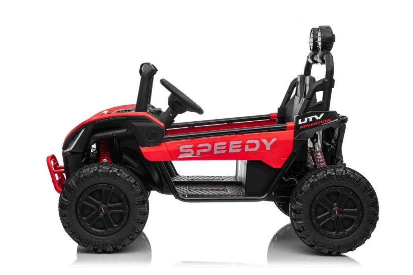 Elektrické auto Beneo T-REX Ride 4x4 dvoumístné 24V, červené, MP3 přehrávač se vstupem USB/AUX, pohon 4x4, lithiová baterie, odpružení, dálkové ovládání, LED světla