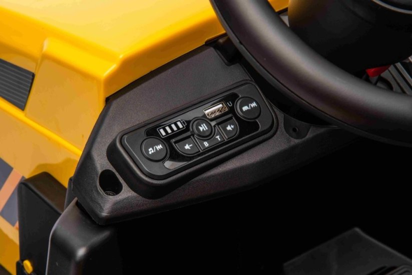 Beneo Licencovaný elektrický Bagr Caterpillar, Jednomístný, žlutý, USB vstupem na MP3 Přehrávači, Zadním pohonem s 2 x 30W Motory a Lithiovou baterií