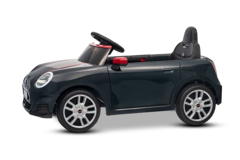 Beneo Elektrické auto BMW Mini Cooper 12V, černé, USB vstup s Bluetooth připojením na MP3 přehrávač, 2,4GHz dálkové ovládání, 2 x 25W motor, lithiová baterie, LED světla, ORIGINÁLNÍ licence