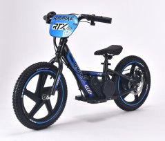 Dětské elektrické odrážedlo RIRIBIKE RTX6 24V (16”), modré, Lithiová baterie, 250W Motor, Kotoučová brzda, Nastavitelné měkké PU sedátko