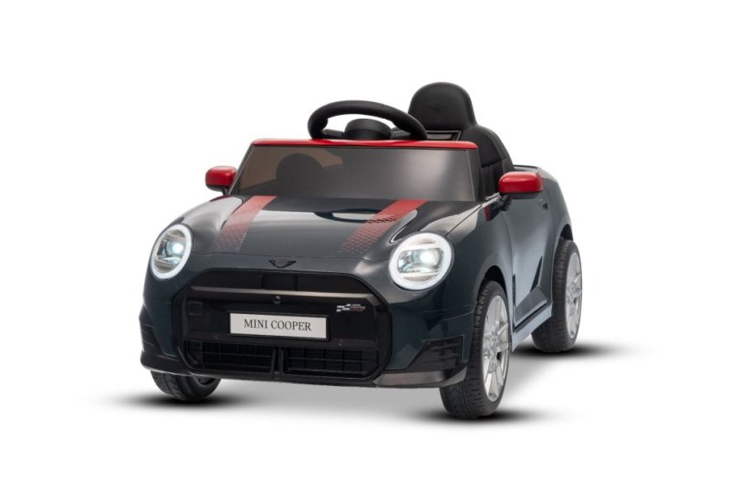 Beneo Elektrické auto BMW Mini Cooper 12V, černé, USB vstup s Bluetooth připojením na MP3 přehrávač, 2,4GHz dálkové ovládání, 2 x 25W motor, lithiová baterie, LED světla, ORIGINÁLNÍ licence