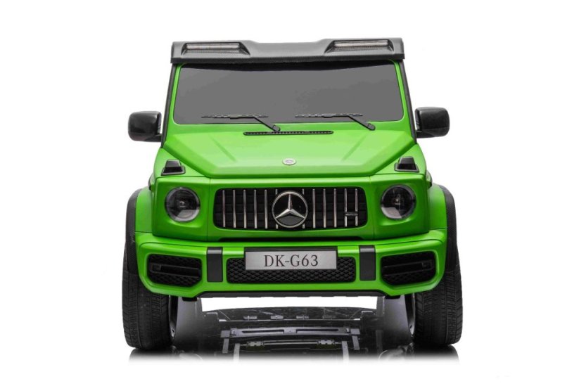 Beneo Elektrické autíčko Mercedes-Benz G63 AMG 4x4² Dvoumístné 24V, zelené lakované, MP4 Přehrávač s USB/AUX vstupem, Pohon 4x4, Baterie 12V14Ah, 4 x 200W Motory, EVA kola s odpružením, Koženková sedadla, Dálkový ovladač