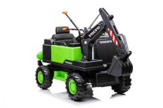 Beneo Elektrický Báger Volvo Excavator 12V s podkopovou lyžicou, Jednomiestne, zelený, mäkké koženkové sedadlo, MP3 Prehrávač s USB/SD/AUX vstupom, Zadný pohon, 2 x 35W Motor, EVA kolesá, 12V/14Ah bat