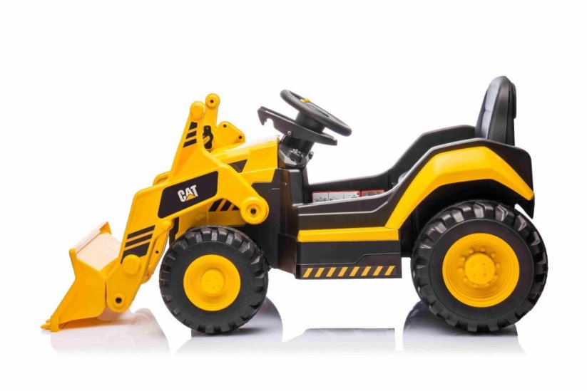 Beneo Licencovaný elektrický Bagr Caterpillar se svahovací lžící, Jednomístný, žlutý, USB vstupem na MP3 Přehrávači, Zadním pohonem s 2 x 30W Motory a Lithiovou baterií