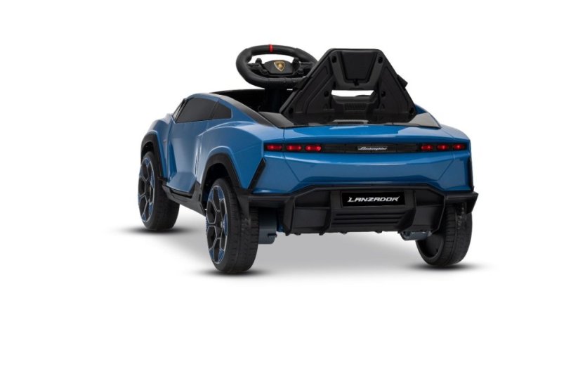 Beneo Elektrické autíčko Lamborghini Lanzador 12V s pohonom zadných kolies a licenciou (Jednomiestne), modré, Lítiová batéria, LED svetlá, široké sedadlo, 2,4 GHz diaľkový ovládač, MP3 prehrávač so vstupom USB/AUX a Bluetooth