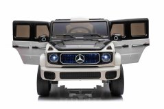 Elektrické autíčko Beneo Mercedes-Benz EQG 12V, bílé, LED Podsvícené částí karoserie, funkční přední i zadní světla, 2.4 GHz dálkové ovládání, USB/Aux Vstup, Lithiová baterie, 2 X 35W motor, ORIGINÁL licence