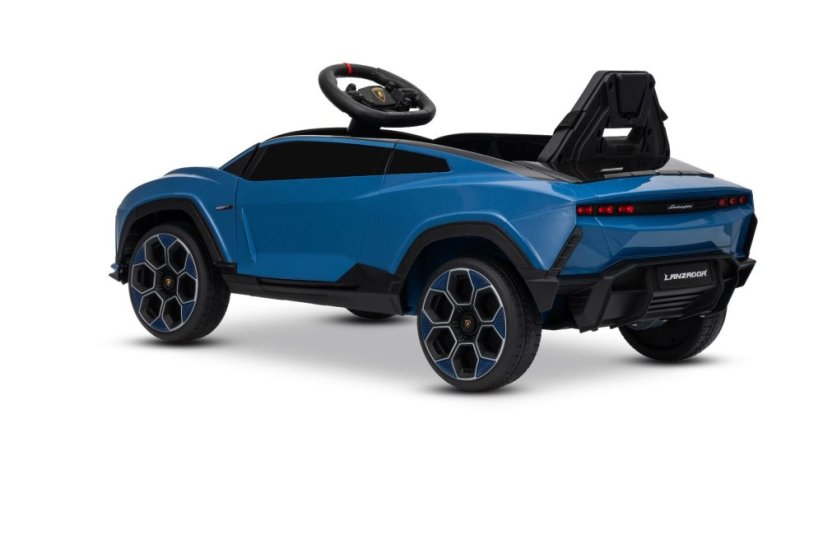 Beneo Elektrické autíčko Lamborghini Lanzador 12V s pohonom zadných kolies a licenciou (Jednomiestne), modré, Lítiová batéria, LED svetlá, široké sedadlo, 2,4 GHz diaľkový ovládač, MP3 prehrávač so vstupom USB/AUX a Bluetooth