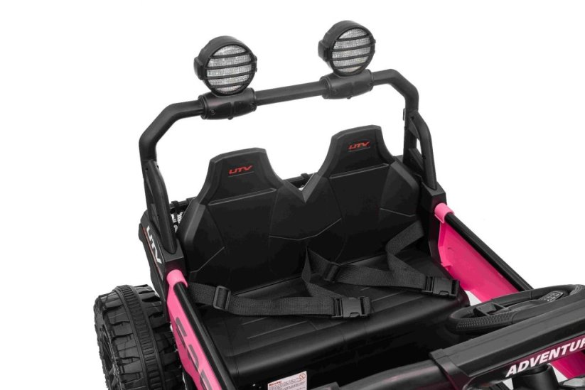 Beneo Elektrické auto T-REX Ride 4x4 dvoumístné 24V, růžové, MP3 přehrávač se vstupem USB/AUX, pohon 4x4, lithiová baterie, odpružení, dálkové ovládání, LED světla