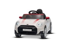 Beneo Elektrické auto BMW Mini Cooper 12V, bílé, USB vstup s Bluetooth připojením na MP3 přehrávač, 2,4GHz dálkové ovládání, 2 x 25W motor, lithiová baterie, LED světla, ORIGINÁLNÍ licence