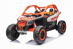 Beneo Elektrické autíčko Can-am Maverick, oranžový, dvojmiestne, odpružená predná a zadná náprava, 2,4 Ghz diaľkové ovládanie, prenosná batéria, 4 x 35W Motory, EVA kolesá, koženkové sedadlá, MP3 preh