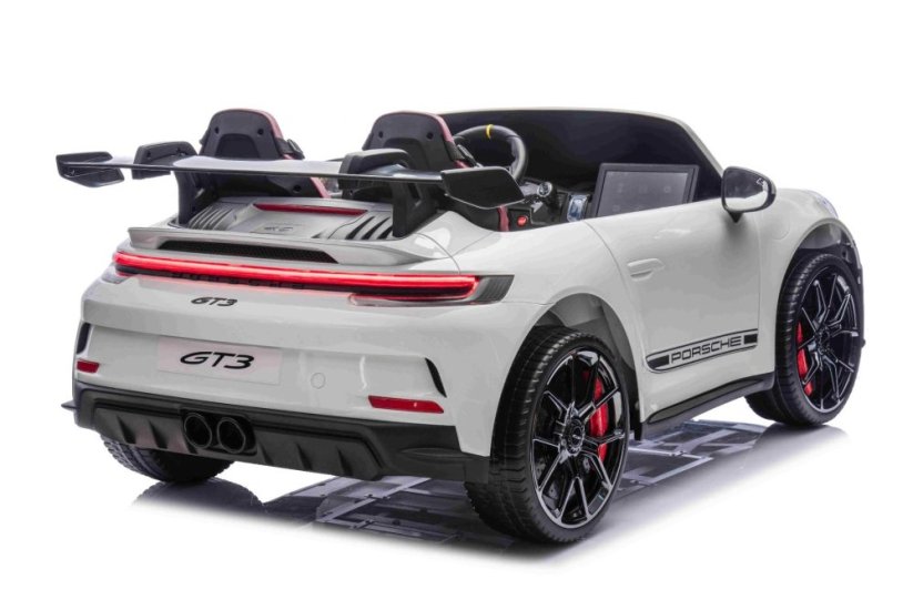 Beneo Elektrické autíčko Porsche 911GT3 24V s pohonom 4x4, biele, Dvojmiestne sedadlo, 2,4 GHz diaľkové ovládanie, USB/AUX Vstup, 200W motory, Odpruženie, Lítiová batéria, LED svetlá vpredu aj vzadu, ORIGINÁL licencia