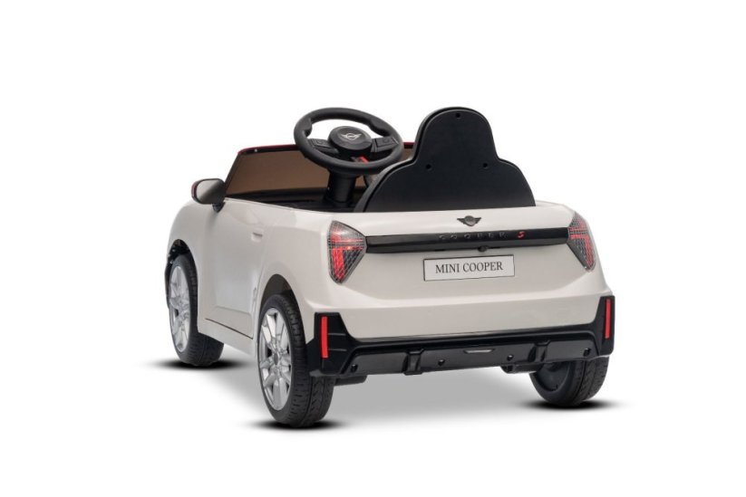 Beneo Elektrické autíčko BMW Mini Cooper 12V, biele, USB Vstup s Bluetooth pripojením na MP3 Prehrávači, 2,4 GHz diaľkové ovládanie, 2 x 25W Motor, Lítiová batéria, LED svetlá, ORIGINAL licencia