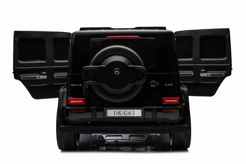 Beneo Elektrické autíčko Mercedes-Benz G63 AMG 4x4² Dvoumístné 24V, černé lakované, MP4 Přehrávač s USB/AUX vstupem, Pohon 4x4, Baterie 24V/7Ah, 4 x 200W Motory, EVA kola s odpružením, Koženková sedadla, Dálkový ovladač