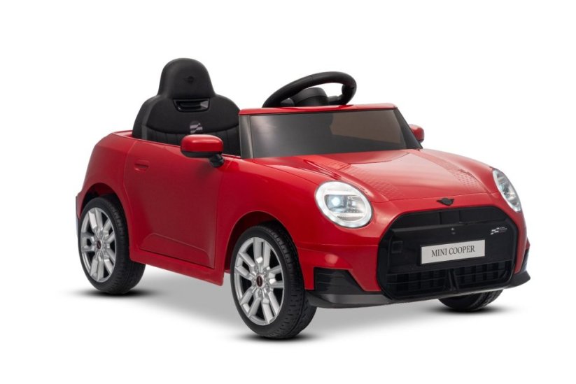 Beneo Elektrické auto BMW Mini Cooper 12V, červené, USB vstup s Bluetooth připojením na MP3 přehrávač, 2,4GHz dálkové ovládání, 2 x 25W motor, lithiová baterie, LED světla, ORIGINÁLNÍ licence