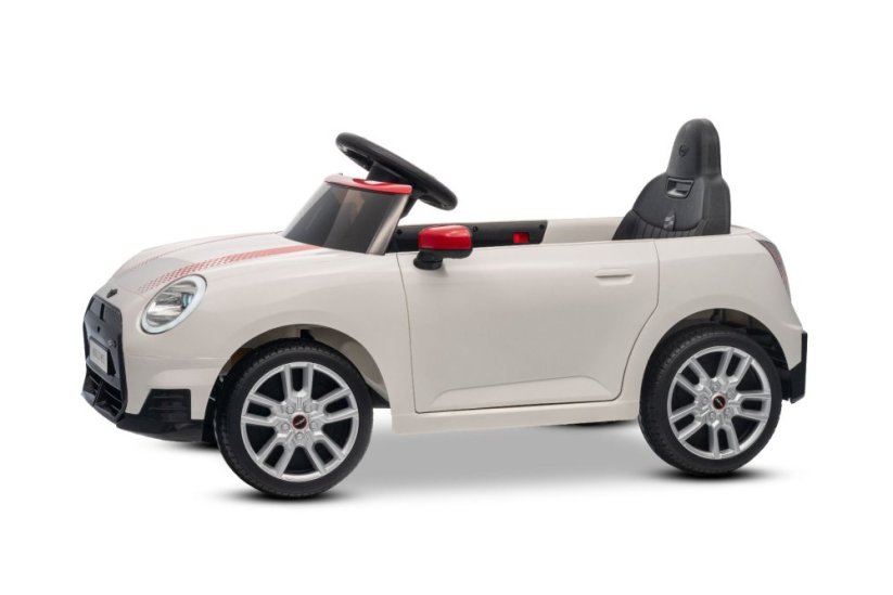 Beneo Elektrické autíčko BMW Mini Cooper 12V, biele, USB Vstup s Bluetooth pripojením na MP3 Prehrávači, 2,4 GHz diaľkové ovládanie, 2 x 25W Motor, Lítiová batéria, LED svetlá, ORIGINAL licencia
