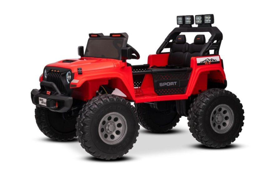 Elektrické autíčko Beneo Motors OFFRIDE 4x4² Dvoumístné 12V, červené, MP3 Přehrávač s USB/AUX vstupem, Pohon 4x4, Lithiová Baterie, EVA kola s odpružením, Dálkový ovladač, LED Světla