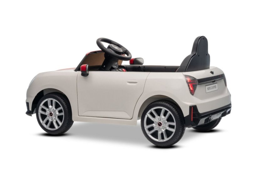Beneo Elektrické autíčko BMW Mini Cooper 12V, biele, USB Vstup s Bluetooth pripojením na MP3 Prehrávači, 2,4 GHz diaľkové ovládanie, 2 x 25W Motor, Lítiová batéria, LED svetlá, ORIGINAL licencia