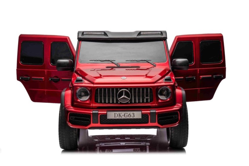 Beneo Elektrické autíčko Mercedes-Benz G63 AMG 4x4² Dvoumístné 24V, červené lakované, MP4 Přehrávač s USB/AUX vstupem, Pohon 4x4, Baterie 24V/7Ah, 4 x 200W Motory, EVA kola s odpružením, Koženková sedadla, Dálkový ovladač