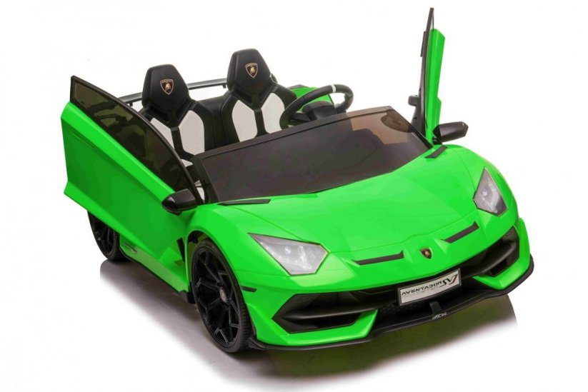 Beneo Elektrické autíčko Lamborghini Aventador 12V Dvoumístné, Zelené, 2,4 GHz dálkové ovládání, USB / SD Vstup, odpružení, vertikální otvírací dveře, měkké EVA kola, 2X MOTOR, ORIGINAL licence