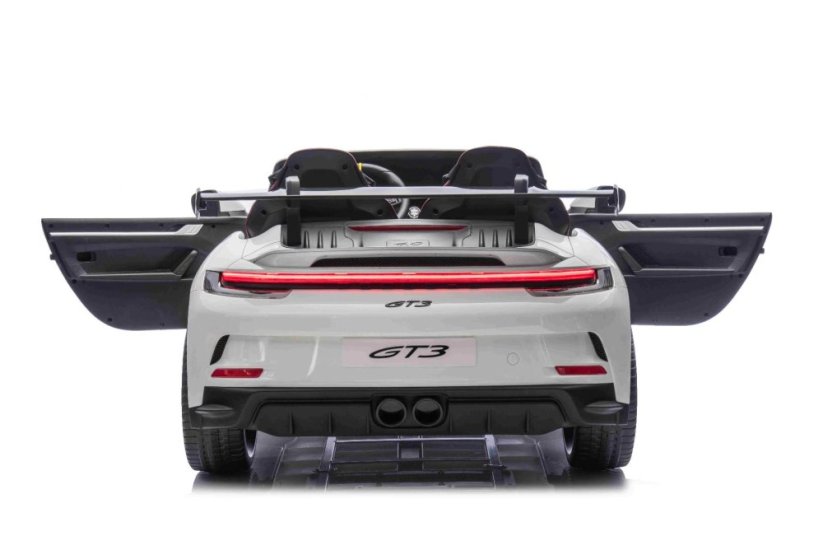 Beneo Elektrické autíčko Porsche 911GT3 24V s pohonom 4x4, biele, Dvojmiestne sedadlo, 2,4 GHz diaľkové ovládanie, USB/AUX Vstup, 200W motory, Odpruženie, Lítiová batéria, LED svetlá vpredu aj vzadu, ORIGINÁL licencia
