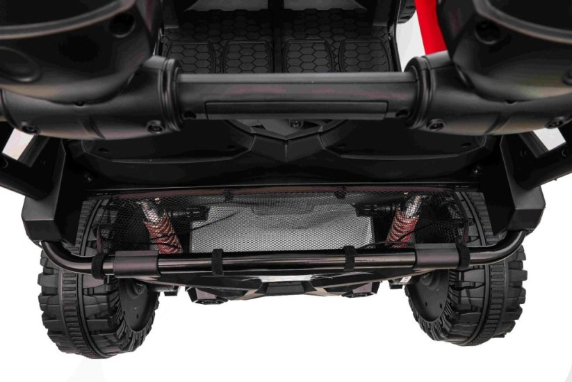Elektrické auto Beneo T-REX Ride 4x4 dvoumístné 24V, červené, MP3 přehrávač se vstupem USB/AUX, pohon 4x4, lithiová baterie, odpružení, dálkové ovládání, LED světla