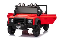 Beneo Elektrické autíčko Land Rover Defender 110 SVX 12V, červené, 4X4 pohon, LED svetlá, predné aj zadné odpruženie kolies, 2.4 GHz diaľkové ovládanie, USB/Aux Vstup, Bluetooth, Lítiová batéria, 4 X 25W motor, ORIGINÁL licencia