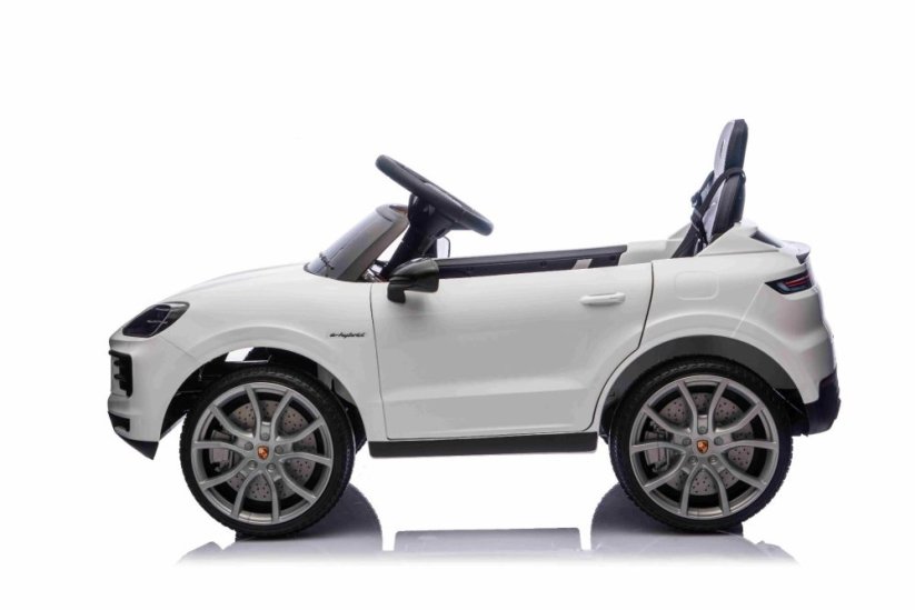 Elektrické autíčko Beneo Porsche Cayenne 12V s pohonem zadních kol a licencí (Jednomístné), bílé, Lithiová baterie, široké sedátko, Odpružené nápravy, 2,4 GHz Dálkový ovladač, MP3 přehrávač se vstupem USB/AUX, LED světla