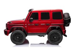 Beneo Elektrické autíčko Mercedes-Benz G63 AMG 4x4² Dvoumístné 24V, červené lakované, MP4 Přehrávač s USB/AUX vstupem, Pohon 4x4, Baterie 24V/7Ah, 4 x 200W Motory, EVA kola s odpružením, Koženková sedadla, Dálkový ovladač