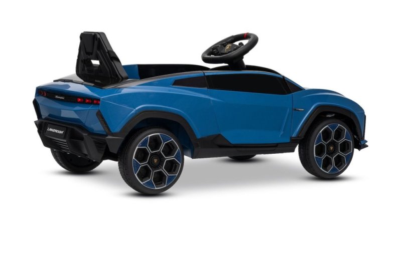 Beneo Elektrické autíčko Lamborghini Lanzador 12V s pohonom zadných kolies a licenciou (Jednomiestne), modré, Lítiová batéria, LED svetlá, široké sedadlo, 2,4 GHz diaľkový ovládač, MP3 prehrávač so vstupom USB/AUX a Bluetooth
