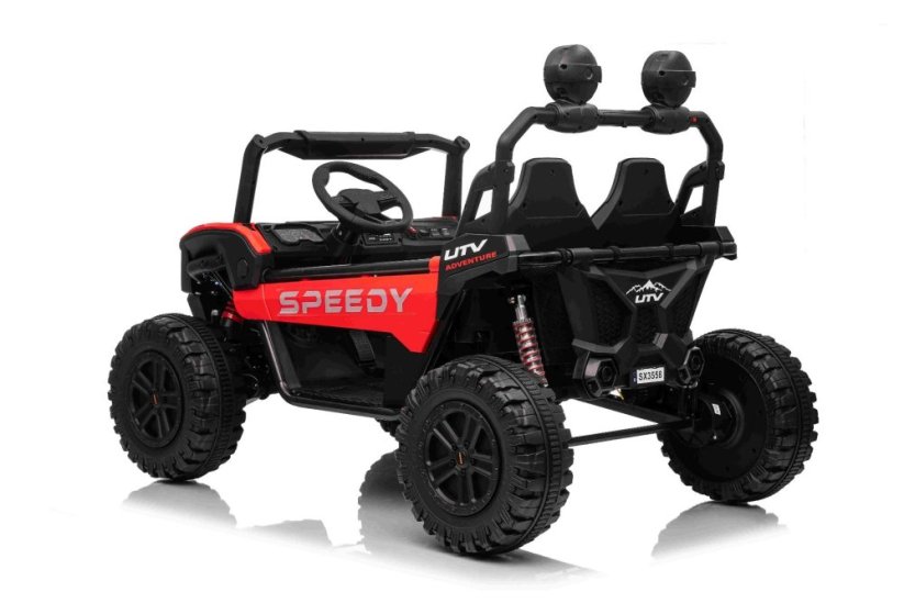 Elektrické auto Beneo T-REX Ride 4x4 dvoumístné 24V, červené, MP3 přehrávač se vstupem USB/AUX, pohon 4x4, lithiová baterie, odpružení, dálkové ovládání, LED světla