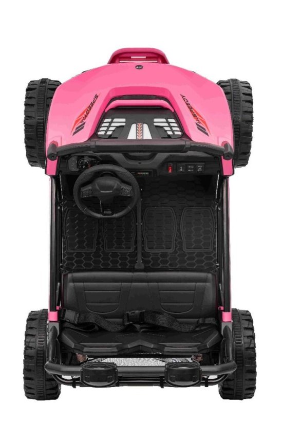 Beneo Elektrické auto T-REX Ride 4x4 dvoumístné 24V, růžové, MP3 přehrávač se vstupem USB/AUX, pohon 4x4, lithiová baterie, odpružení, dálkové ovládání, LED světla