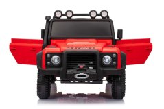 Beneo Elektrické autíčko Land Rover Defender 110 SVX 12V, červené, 4X4 pohon, LED svetlá, predné aj zadné odpruženie kolies, 2.4 GHz diaľkové ovládanie, USB/Aux Vstup, Bluetooth, Lítiová batéria, 4 X 25W motor, ORIGINÁL licencia