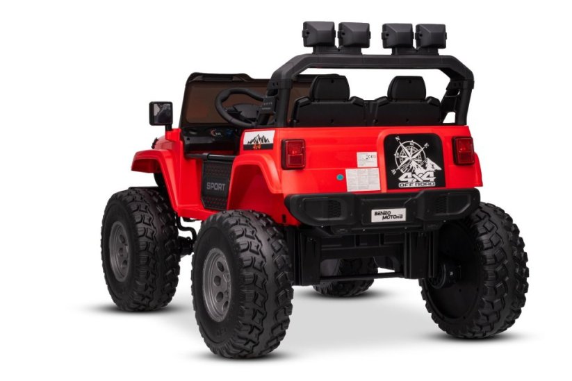 Elektrické autíčko Beneo Motors OFFRIDE 4x4² Dvoumístné 12V, červené, MP3 Přehrávač s USB/AUX vstupem, Pohon 4x4, Lithiová Baterie, EVA kola s odpružením, Dálkový ovladač, LED Světla