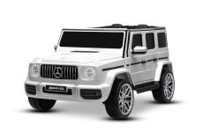 Beneo Mercedes-Benz G63 AMG 4x4 Dvoumístný elektromobil 24V, bílý, MP3 přehrávač s připojením USB/AUX a Bluetooth, pohon 4x4, lithiová baterie , EVA kola s odpružením, koženková sedadla, dálkové ovládání, licencovaný
