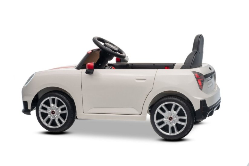 Beneo Elektrické autíčko BMW Mini Cooper 12V, biele, USB Vstup s Bluetooth pripojením na MP3 Prehrávači, 2,4 GHz diaľkové ovládanie, 2 x 25W Motor, Lítiová batéria, LED svetlá, ORIGINAL licencia
