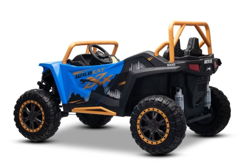 Elektrická buggy Arctic CAT XXL 4x4 24V, modrá, dvoumístná, měkká EVA kola, výkonné motory, lithiová baterie, MP3 přehrávač s Bluetooth, odpružená zadní náprava, koženková sedadla, originální licence